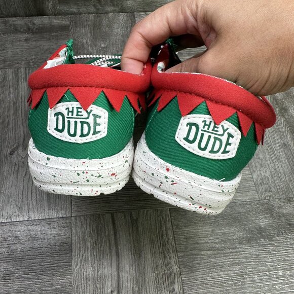 Hey Dude Kids size 4 Holiday Elf Green Red Slip On Shoes - Picture 6 of 8